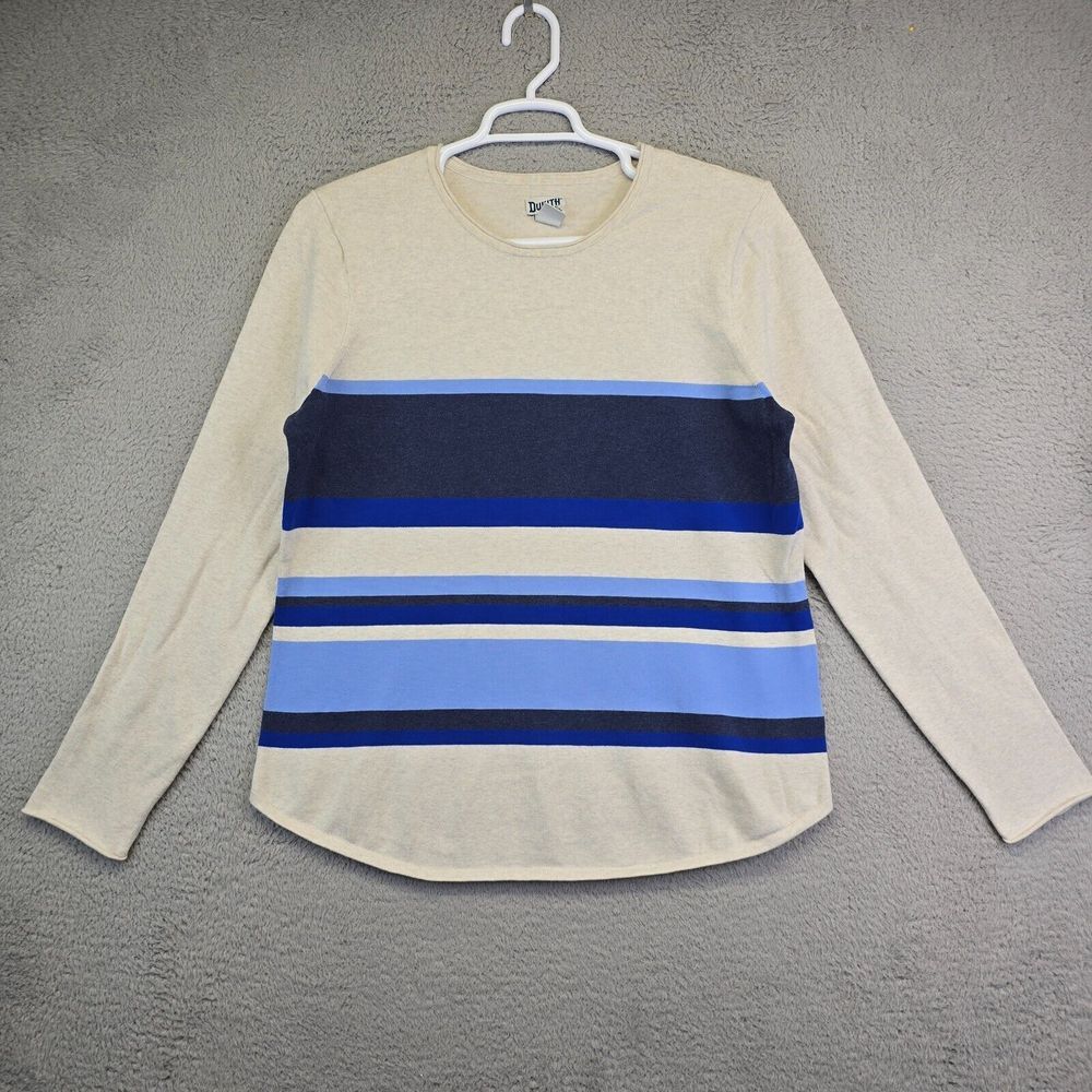 Duluth Shirt Womens XL Blue Striped Long Sleeve Heavy Knit Cotton Base Layer